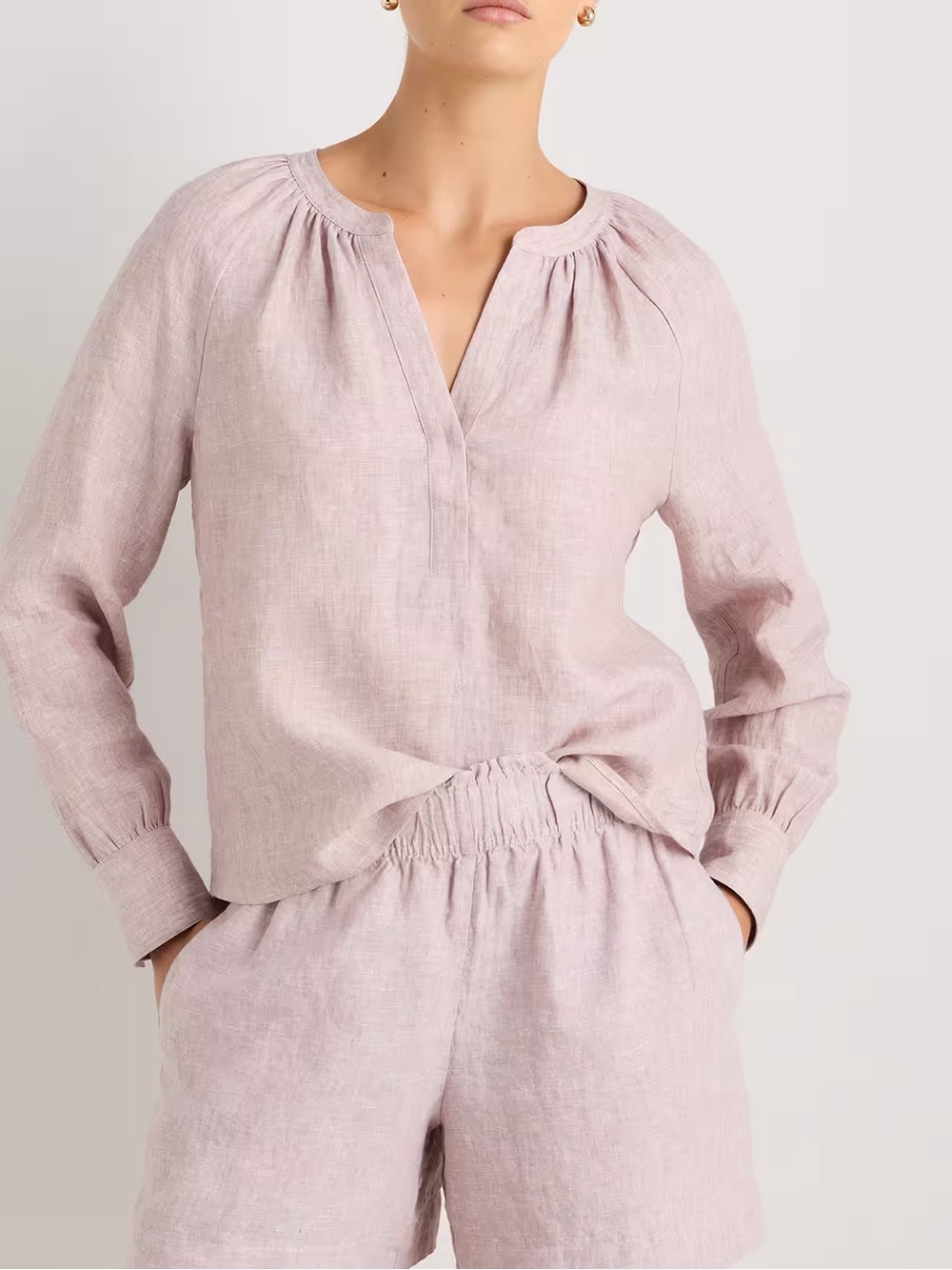 Quince 100% European Linen Peasant Top Vintage Pink Chambray